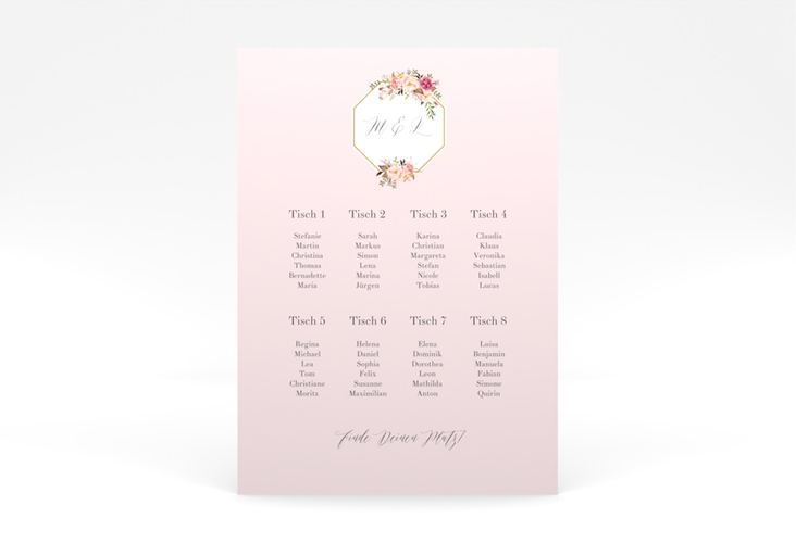 Sitzplan Poster Hochzeit Prachtvoll 50 x 70 cm Poster rosa