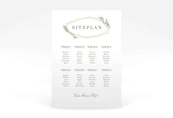 Sitzplan Poster Hochzeit Herbarium 50 x 70 cm Poster mit geometrischem Rahmen und Blätter-Dekor