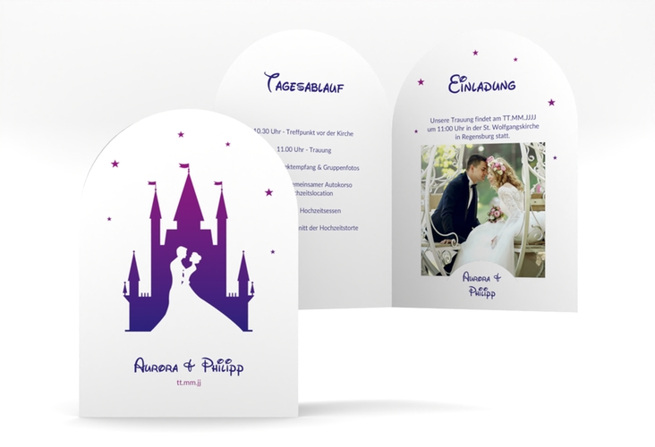 Einladungskarte Hochzeit Castle A6 Bogen-Klappkarte + Foto hochglanz