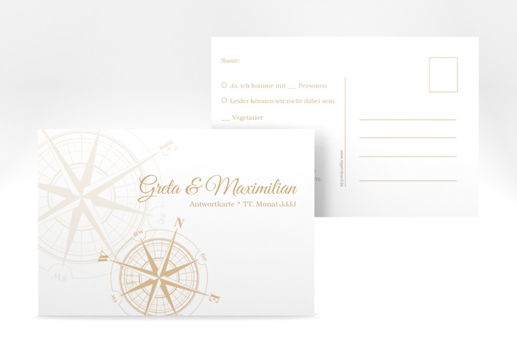 Antwortkarte Hochzeit Windrose A6 Postkarte beige