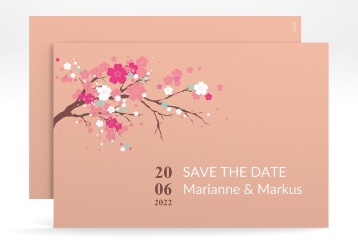 Save the Date-Karte Hochzeit Sakura A6 Karte quer apricot