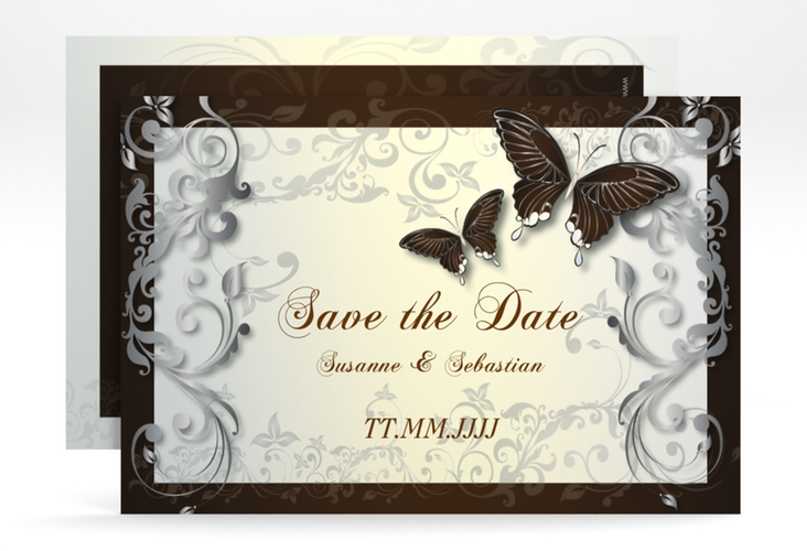 Save the Date-Karte Hochzeit Toulouse A6 Karte quer braun romantisch mit Schmetterlingen