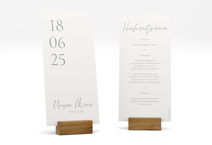 Menükarte Hochzeit Day lange Karte hoch weiss mit Datum im minimalistischen Design