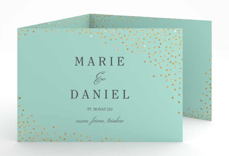 Hochzeitseinladung Glitter A6 Doppel-Klappkarte mint