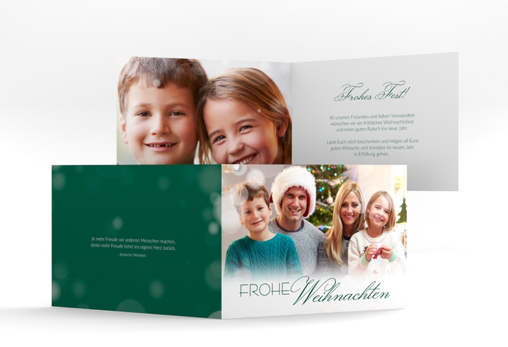 Weihnachtskarte Familienzeit A6 Klappkarte quer gruen hochglanz zum Personalisieren mit Familienfoto