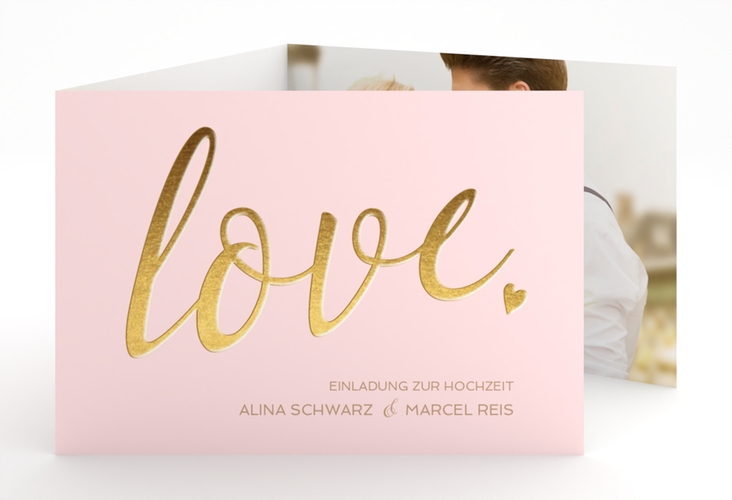 Hochzeitseinladung Glam A6 Doppel-Klappkarte rosa