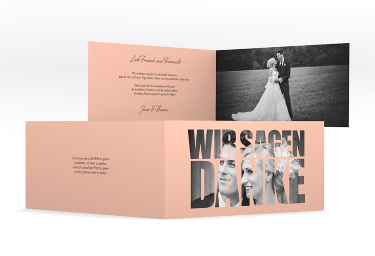 Dankeskarte Hochzeit Letters lange Klappkarte quer apricot