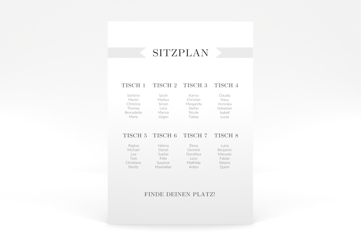 Sitzplan Poster Hochzeit Tender 50 x 70 cm Poster grau