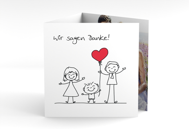 Dankeskarte Hochzeit Family quadr. Doppel-Klappkarte weiss