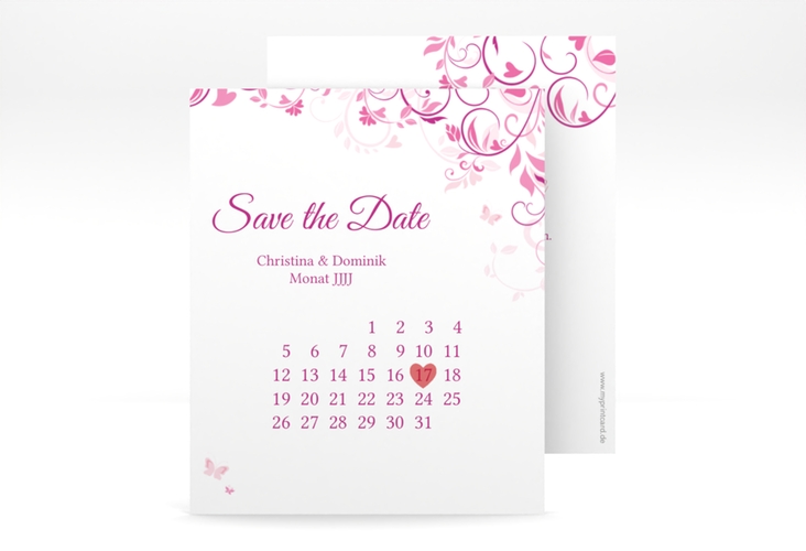 Save the Date-Kalenderblatt Lilly Kalenderblatt-Karte pink