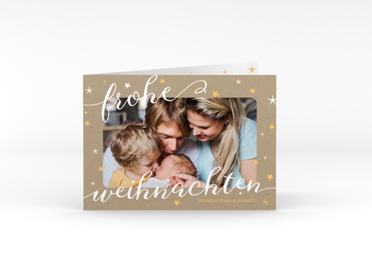 Weihnachtskarte Sternenlicht A6 Klappkarte quer in Kraftpapier-Optik mit Foto