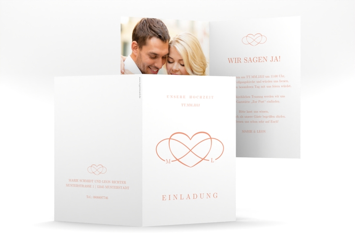 Einladungskarte Hochzeit Infinity A6 Klappkarte hoch apricot