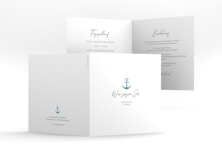 Hochzeitseinladung Ankerliebe quadr. Klappkarte im minimalistischen maritimen Design mit Anker