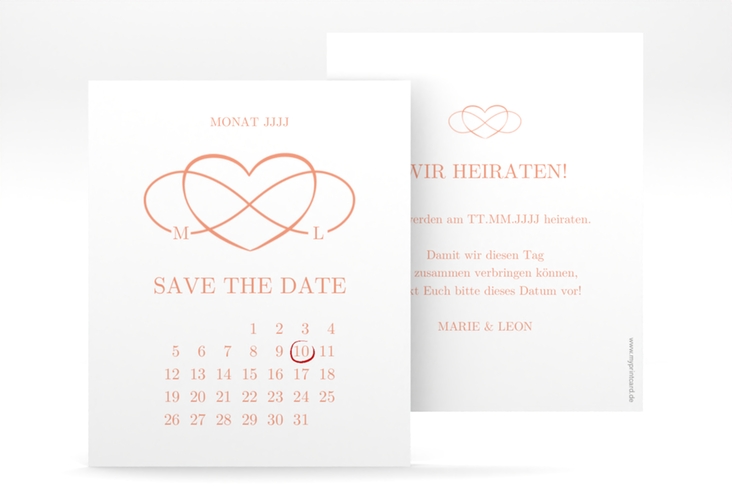 Save the Date-Kalenderblatt Infinity Kalenderblatt-Karte apricot