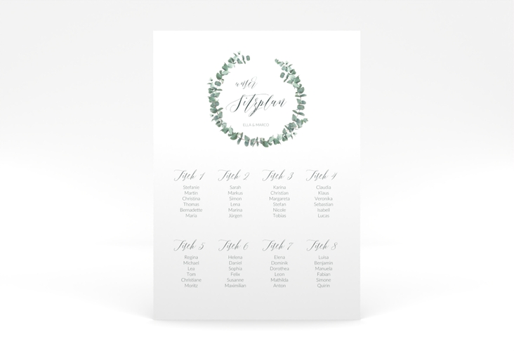 Sitzplan Poster Hochzeit Silverleaf 50 x 70 cm Poster mit Eukalyptus-Zweig