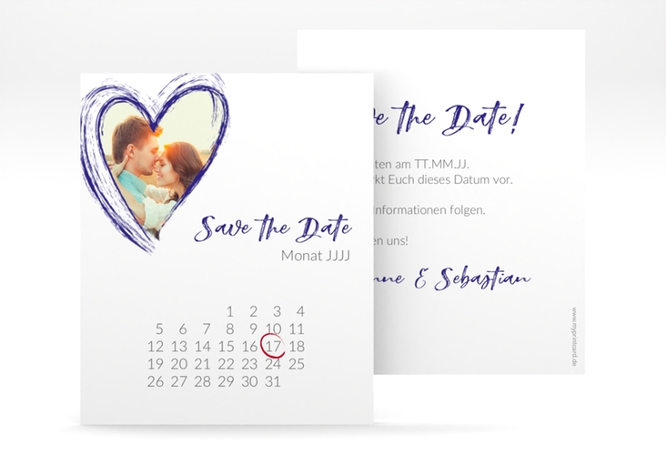 Save the Date-Kalenderblatt Liebe Kalenderblatt-Karte blau