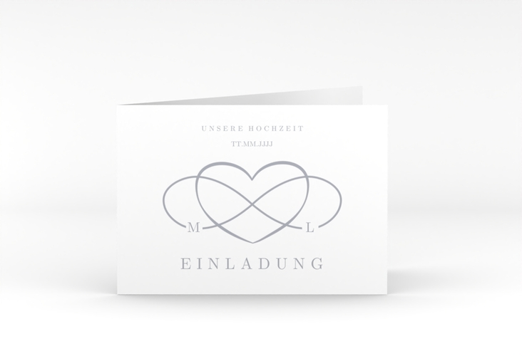 Hochzeitseinladung Infinity A6 Klappkarte quer grau