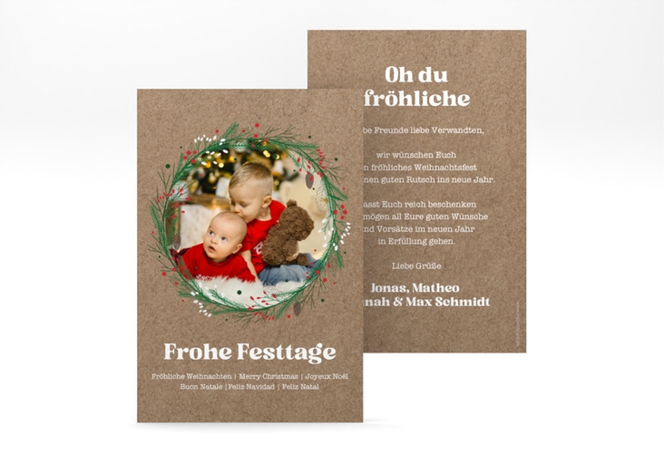 Weihnachtskarte Adventskranz A6 Karte hoch Kraftpapier