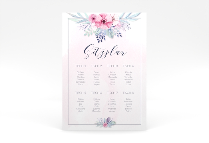 Sitzplan Poster Hochzeit Surfinia 50 x 70 cm Poster rosa