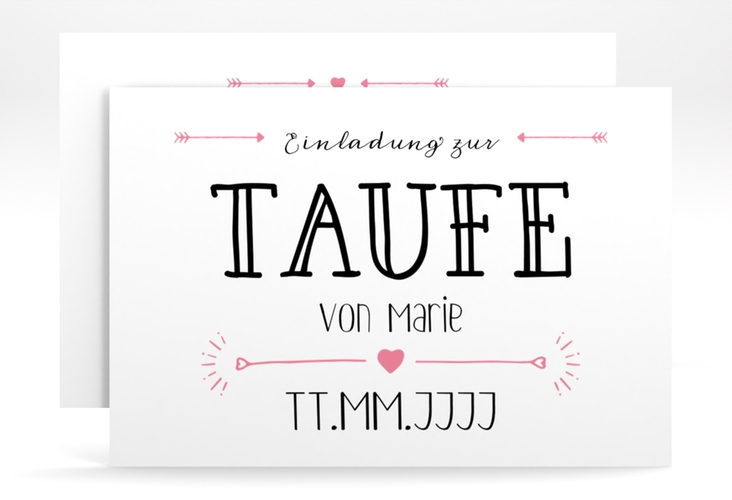 Taufeinladung Lettering A6 Karte quer rosa hochglanz