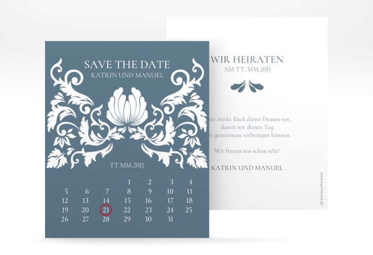 Save the Date-Kalenderblatt Royal Kalenderblatt-Karte hochglanz mit barockem Blumen-Ornament