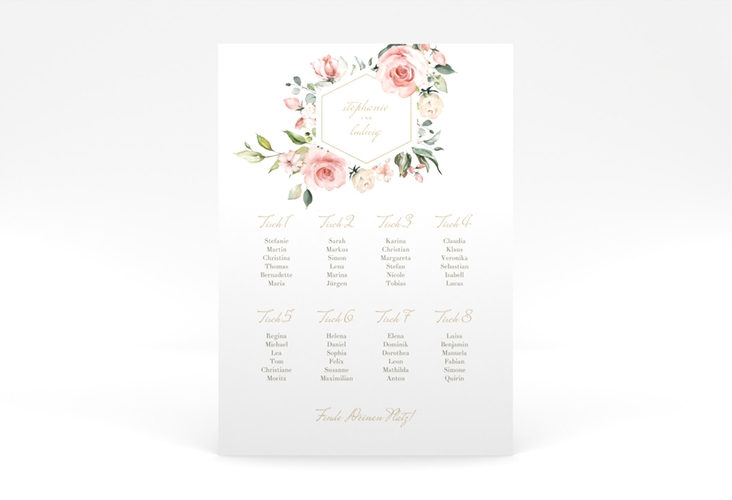 Sitzplan Poster Hochzeit Graceful 50 x 70 cm Poster weiss mit Rosenblüten in Rosa und Weiß