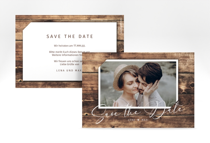 Save the Date-Karte Rustic A6 Karte quer in Holz-Optik mit Foto