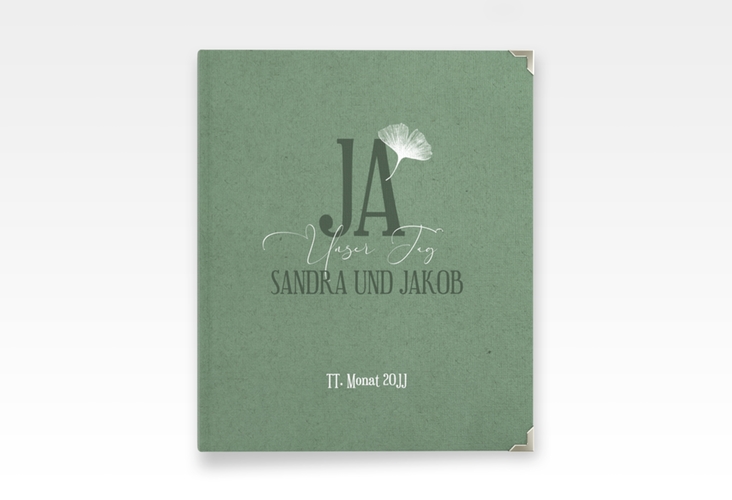 Hochzeitsalbum Ja 21 x 25 cm gruen mit Ginkgo-Blatt