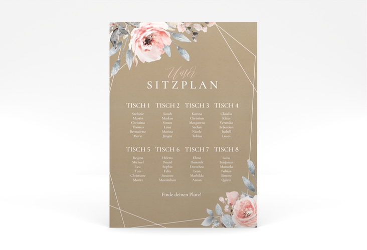 Sitzplan Poster Hochzeit Perfection 50 x 70 cm Poster mit rosa Rosen