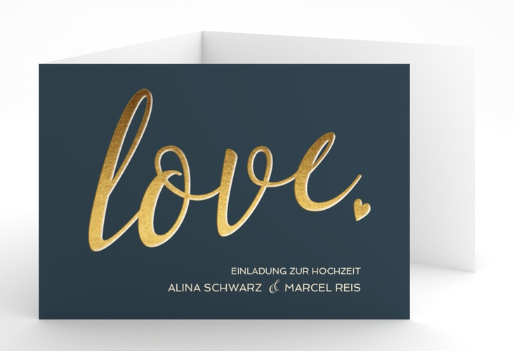 Hochzeitseinladung Glam A6 Doppel-Klappkarte blau