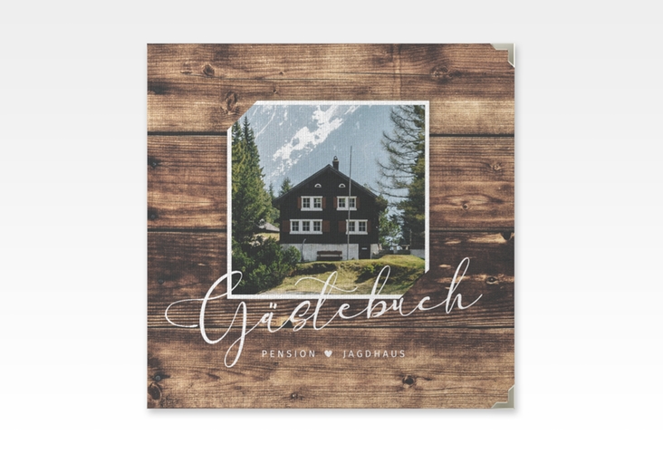 Gästebuch Selection Ferienhaus Jagdhaus Leinen-Hardcover in Holz-Optik mit Foto