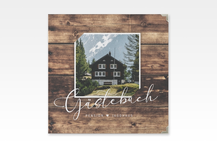 Gästebuch Selection Ferienhaus Jagdhaus Leinen-Hardcover braun in Holz-Optik mit Foto