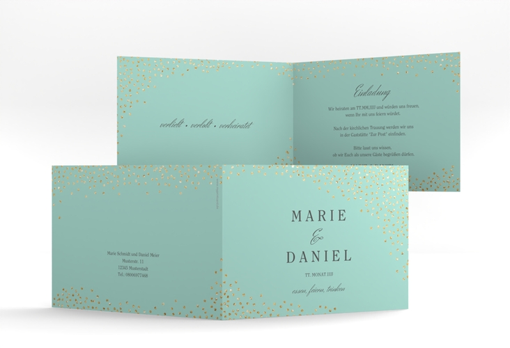 Hochzeitseinladung Glitter A6 Klappkarte quer mint