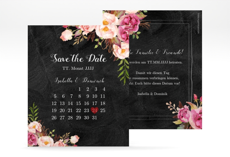 Save the Date-Kalenderblatt Flowers Kalenderblatt-Karte mit bunten Aquarell-Blumen