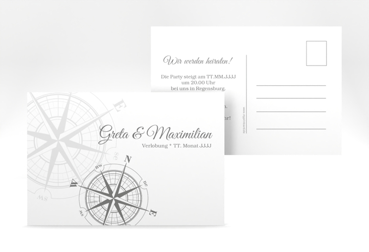 Verlobungskarte Hochzeit Windrose A6 Postkarte grau