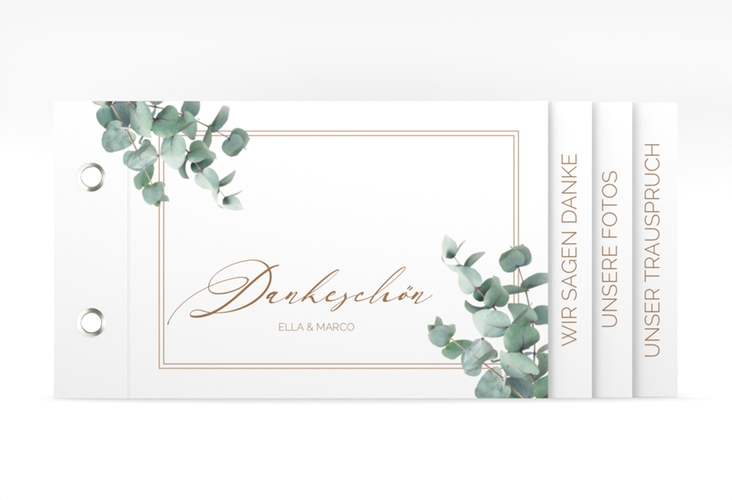 Danksagungskarte Hochzeit Eucalypt Booklet weiss mit Eukalyptus und edlem Rahmen