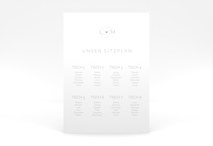 Sitzplan Poster Hochzeit Initials 50 x 70 cm Poster grau mit Initialen im minimalistischen Design