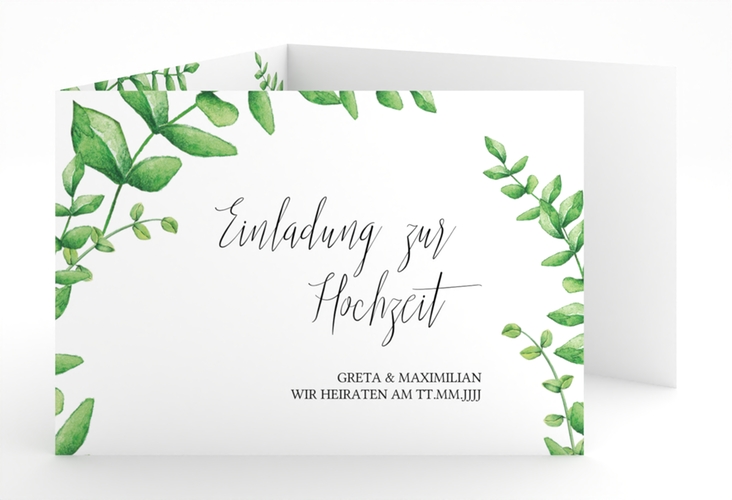 Hochzeitseinladung Botanic A6 Doppel-Klappkarte weiss