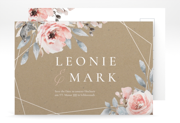 Save the Date-Postkarte Perfection A6 Postkarte mit rosa Rosen