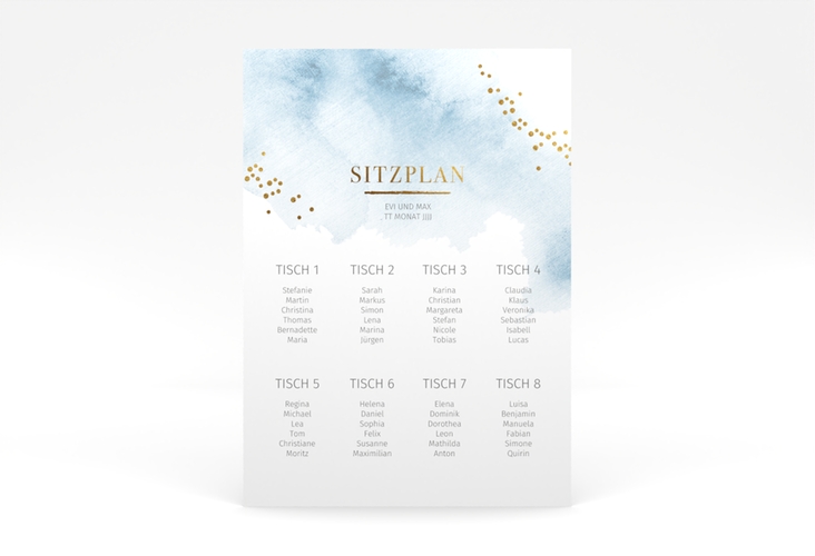 Sitzplan Poster Hochzeit Pastell 50 x 70 cm Poster blau