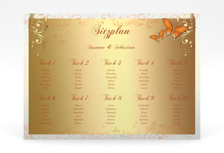 Sitzplan Poster Hochzeit Toulouse 70 x 50 cm Poster orange