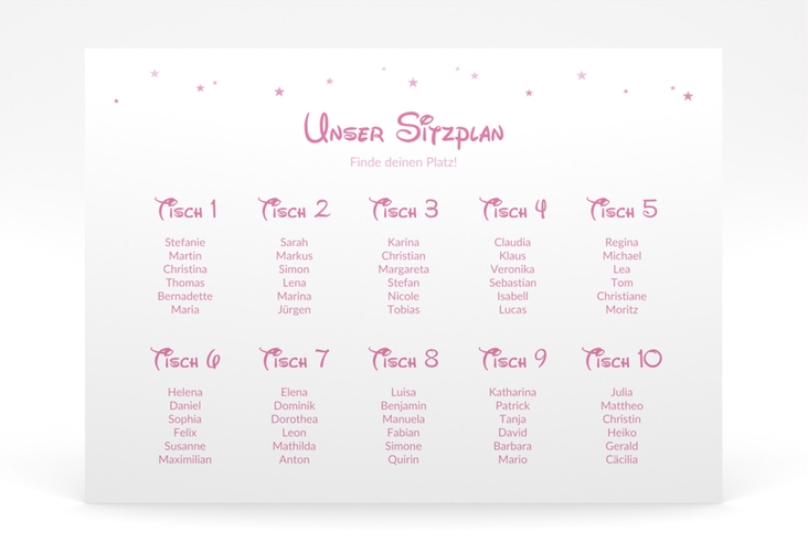 Sitzplan Poster Hochzeit Castle 70 x 50 cm Poster rosa