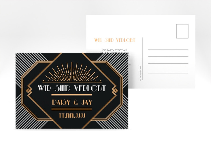 Verlobungskarte Hochzeit Gatsby A6 Postkarte schwarz