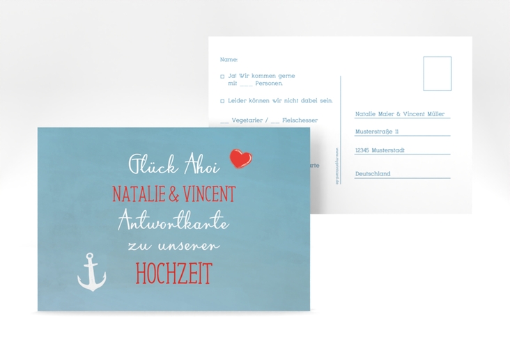 Antwortkarte Hochzeit Ehehafen A6 Postkarte hochglanz