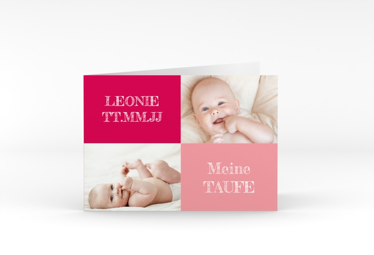 Einladung Taufe Faith A6 Klappkarte quer pink hochglanz