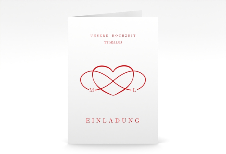 Einladungskarte Hochzeit Infinity A6 Klappkarte hoch rot hochglanz