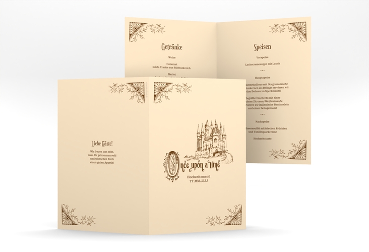 Menükarte Hochzeit Storybook A5 Klappkarte hoch