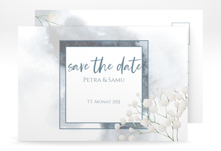 Save the Date-Postkarte Winter A6 Postkarte mit Schleierkraut