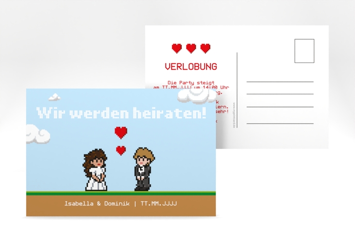 Verlobungskarte Hochzeit Pixel A6 Postkarte bunt