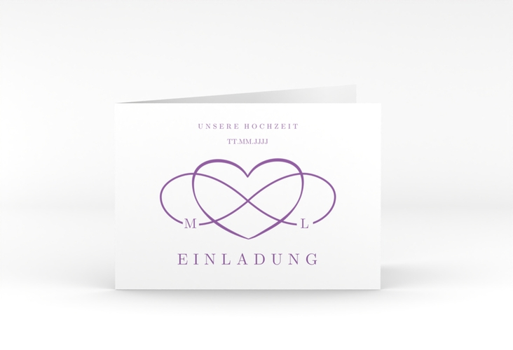 Hochzeitseinladung Infinity A6 Klappkarte quer lila hochglanz